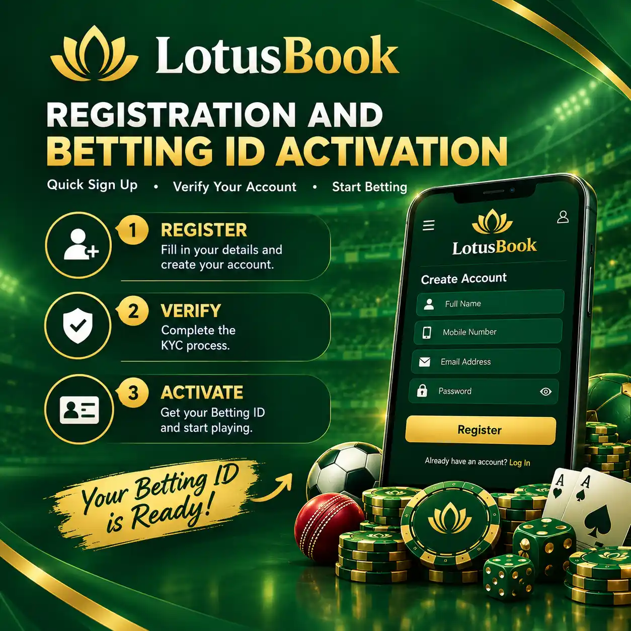 LotusBook registration and betting ID activation
